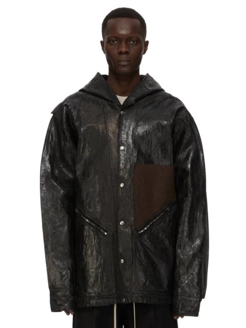 Rick Owens Oversized Wool-Trimmed Painted Distressed Denim Jacket