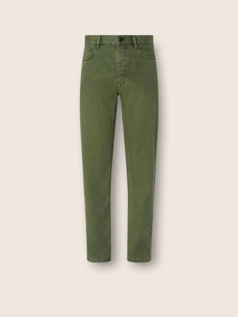 ZEGNA PINE GREEN STRETCH COTTON AND LINEN ROCCIA PANTS