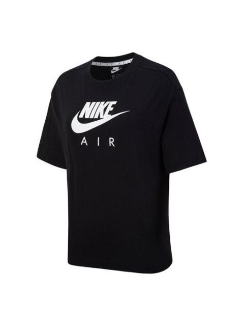 Nike (WMNS) Nike Air Logo Printing Loose Knit Sports Short Sleeve Black T-Shirt DB3841-010