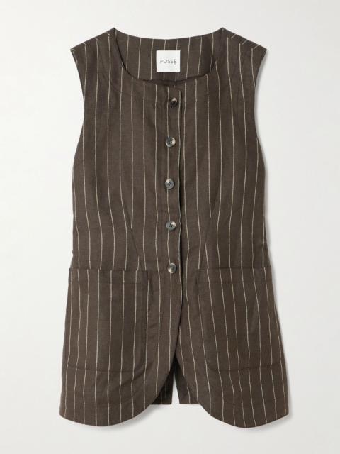 POSSE Emma pinstriped linen-twill vest Dark brown