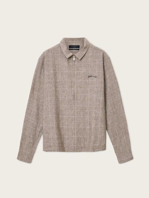 ALLSAINTS KEAL LINEN BLEND EMBROIDERED CHECK JACKET