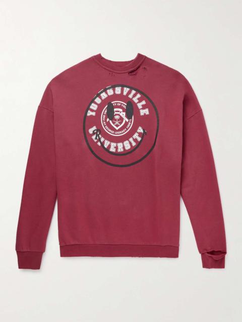 + Smiley Oversized Logo-Print Distressed Cotton-Jersey Sweatshirt