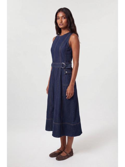 KAREN MILLEN Denim Dropped Waist Full Skirted Midi Dress