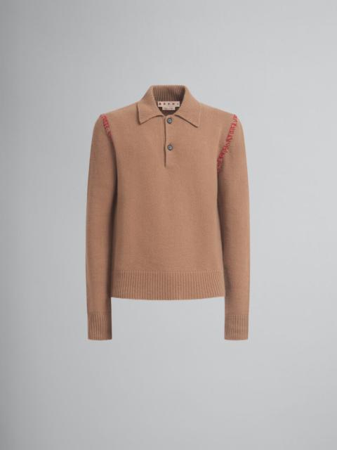 Marni BROWN KNITTED POLO JUMPER WITH MARNI MENDING