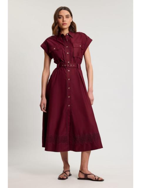 KAREN MILLEN Cotton Sateen With Lace Trim Pocket Detail Shirt Dress