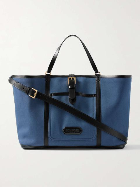 TOM FORD East West Leather-Trimmed Canvas Tote Bag