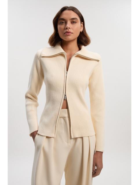 KAREN MILLEN Cotton Zip Through Collar Knit Cardigan
