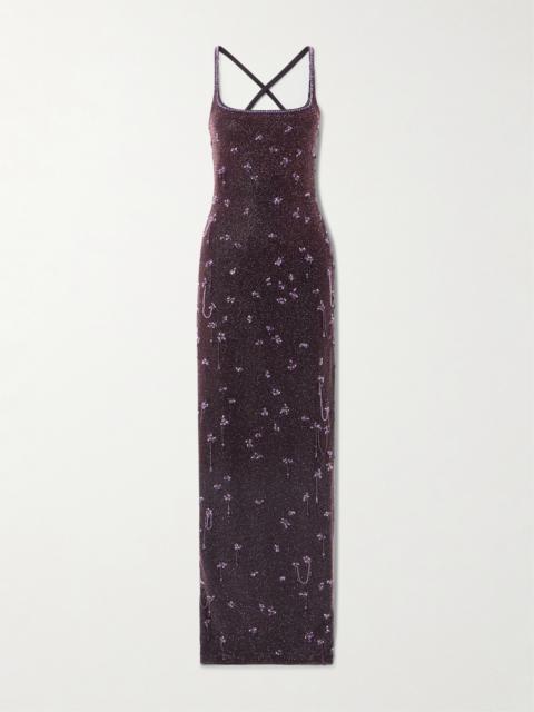 CLIO PEPPIATT Wisteria Embellished Stretch-mesh Gown