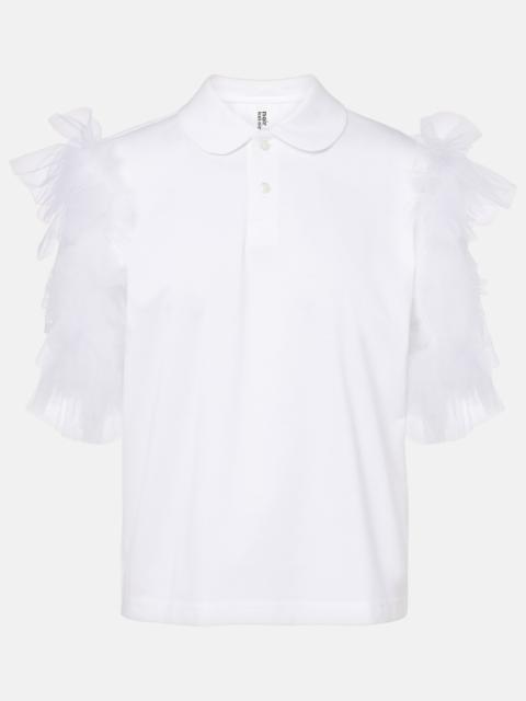 Noir Kei Ninomiya Tulle-trimmed cotton polo shirt