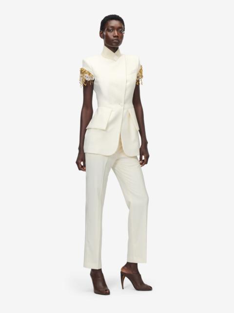 Alexander McQueen Gold Leaves and Crystal Embroidery Short-Sleeved Jacket