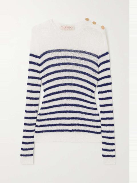 Striped embellished open-knit sweater