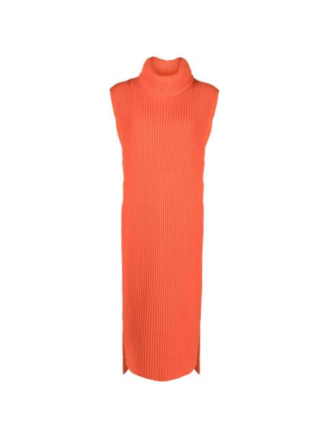 detachable-collar ribbed-knit dress