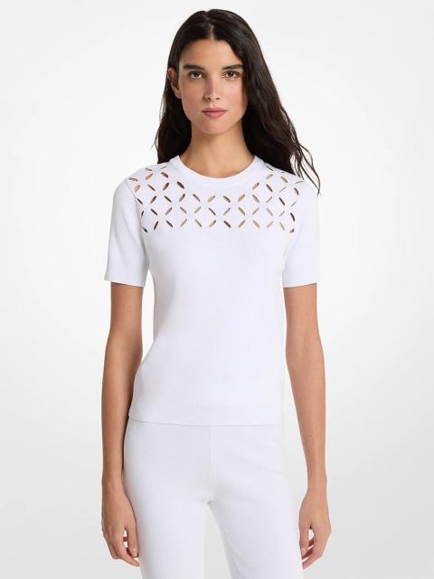 MICHAEL KORS Laser Cut Stretch Knit Top