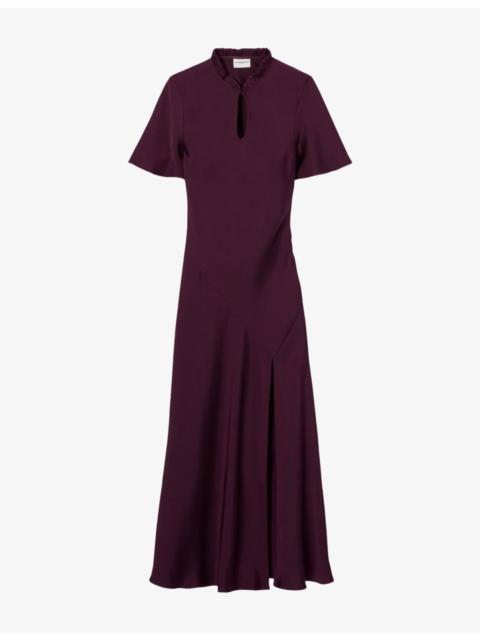 Claudie Pierlot Short-Sleeved Keyhole Satin Midi Dress