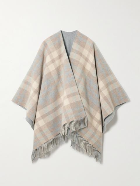 Johnstons of Elgin Reversible Fringed Checked Wool Cape