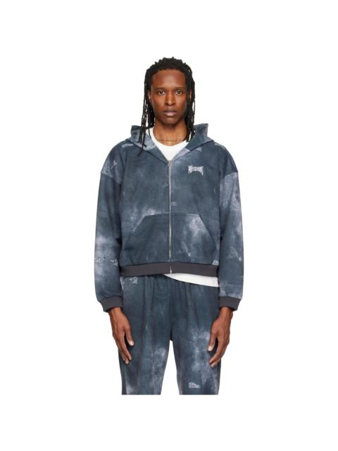We11done Gray Trompe L'oeil Denim Printed Zip-Up Hoodie