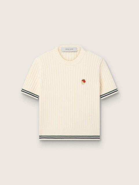 Golden Goose Women’s white knit T-shirt with contrasting edges and removable pin