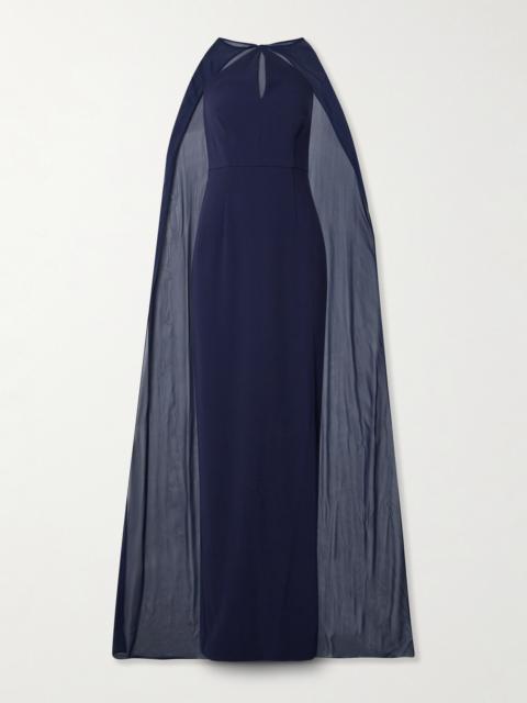 ROLAND MOURET Cape-effect Silk Chiffon-trimmed Crepe Gown
