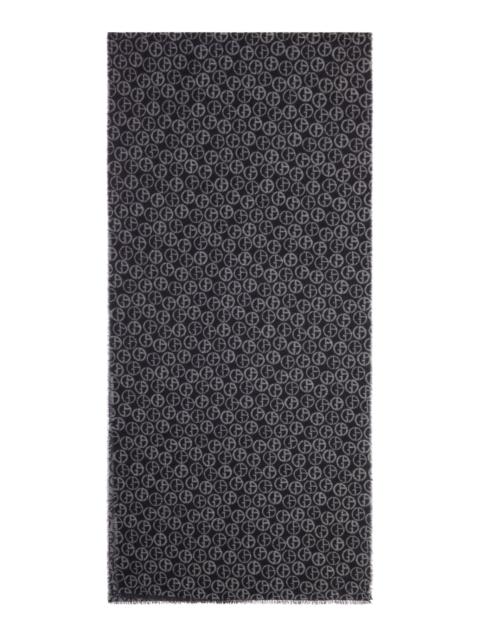 GIORGIO ARMANI SCARF WITH ALL-OVER MONOGRAM PATTERN AND FRINGED EDGES