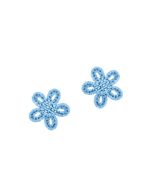 Oscar de la Renta Women's Small Flower Woven Raffia Stud Earrings - Sky