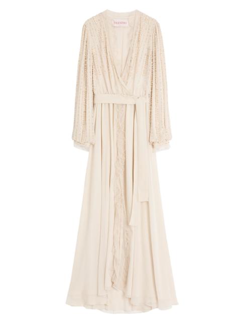 Valentino Women's Long Dress in Embroidered Light Georgette - Ivory Beige