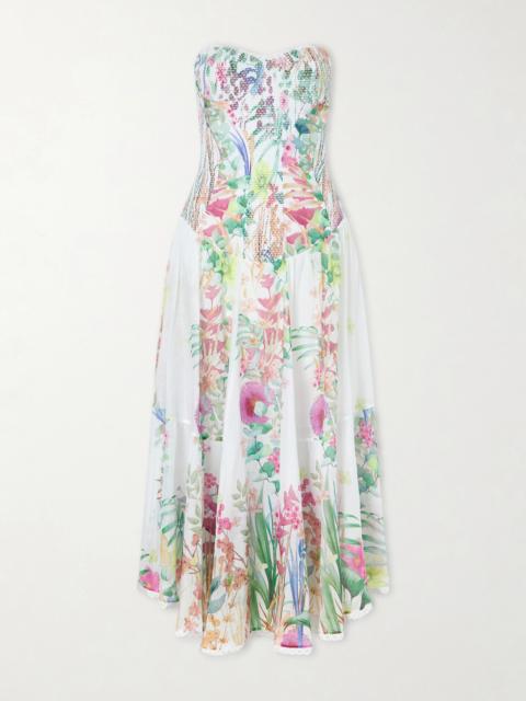 Charo Ruiz Illyr Off-the-shoulder Smocked Floral-print Cotton-blend Voile Midi Dress