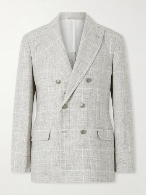 Brunello Cucinelli Double-Breasted Checked Linen-Blend Suit Jacket