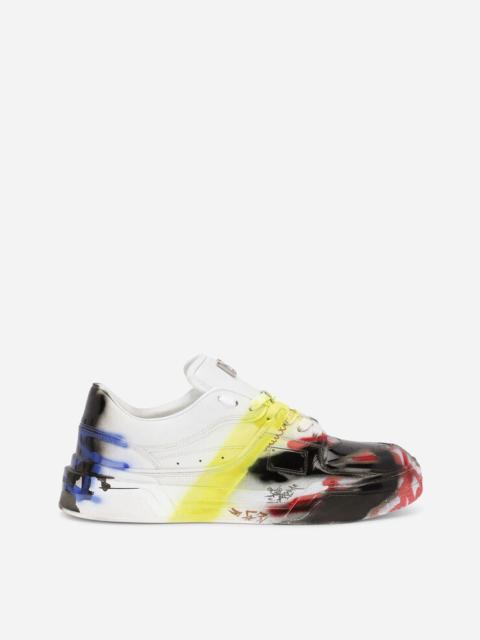 Calfskin New Roma sneakers with spray-paint graffiti print