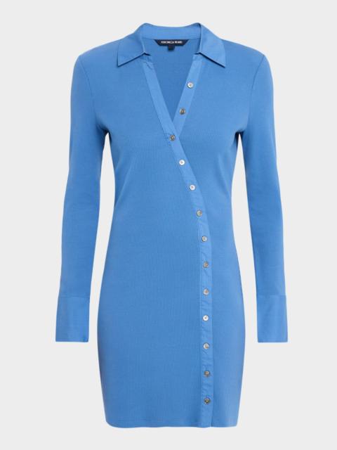 VERONICA BEARD Brenner Long-Sleeve Asymmetric Button Mini Dress