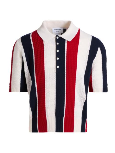 Thom Browne Men's Shadow Striped Cashmere Polo Sweater - Red Blue White