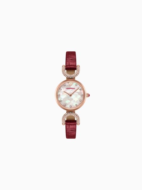 EMPORIO ARMANI LUNAR NEW YEAR TWO-HAND BURGUNDY LEATHER WATCH
