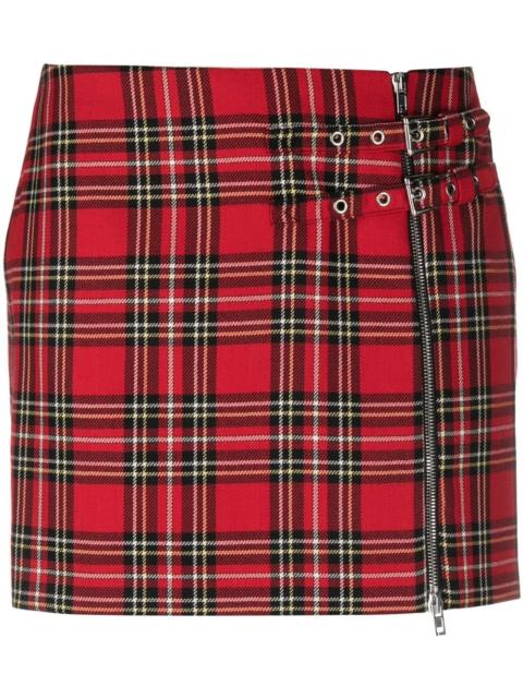 plaid-check wool skirt