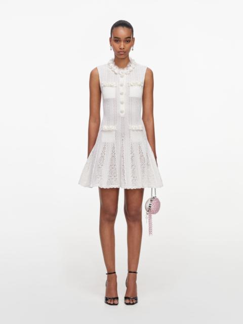 self-portrait White Flower Trim Knit Mini Dress