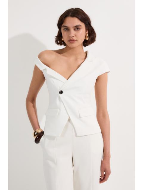 KAREN MILLEN Clean Tailored Asymmetric Collar Belted Tailored Top