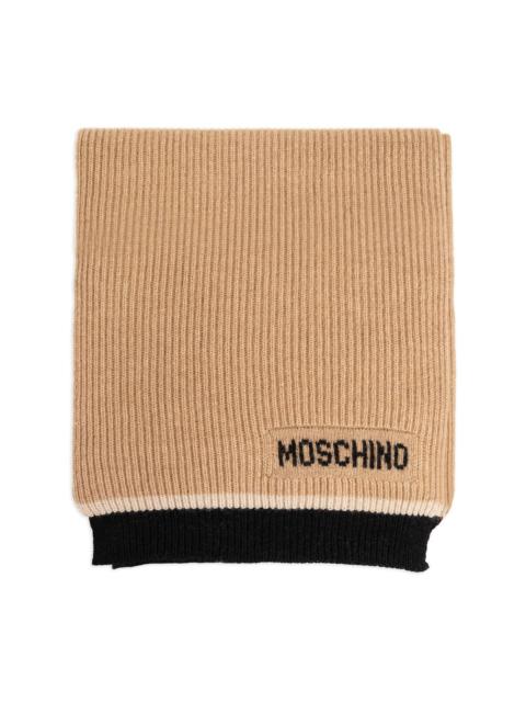 intarsia-knit logo ribbed-knit scarf