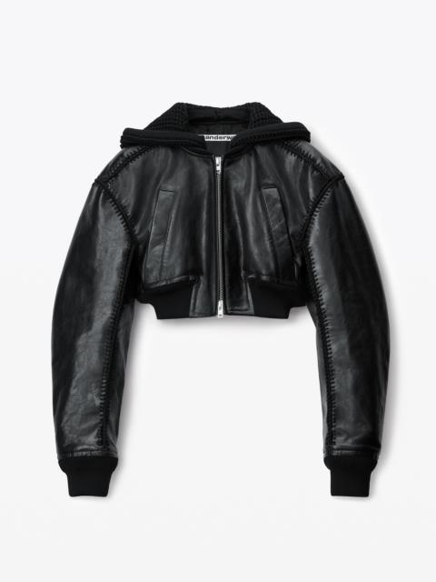 Alexander Wang Leather Bomber Jacket With Crochet Hood