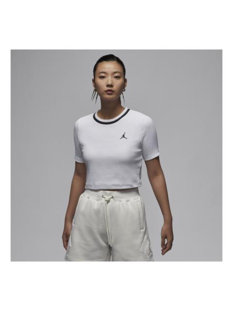 Jordan (WMNS) Air Jordan Knit Crop T-shirt Asia Sizing 'White Black' FV7090-100