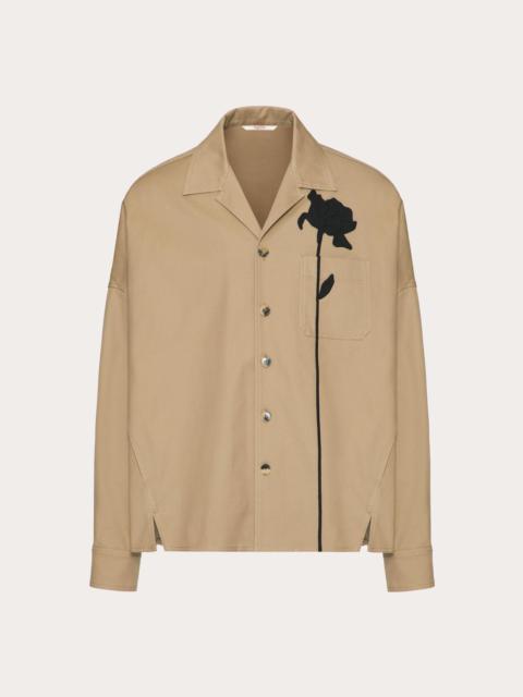 STRETCH COTTON CANVAS SHIRT JACKET WITH FLOWER EMBROIDERY