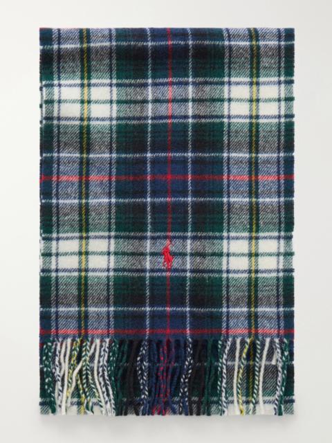 Polo Ralph Lauren Logo-Embroidered Fringed Checked Recycled Wool-Blend Scarf