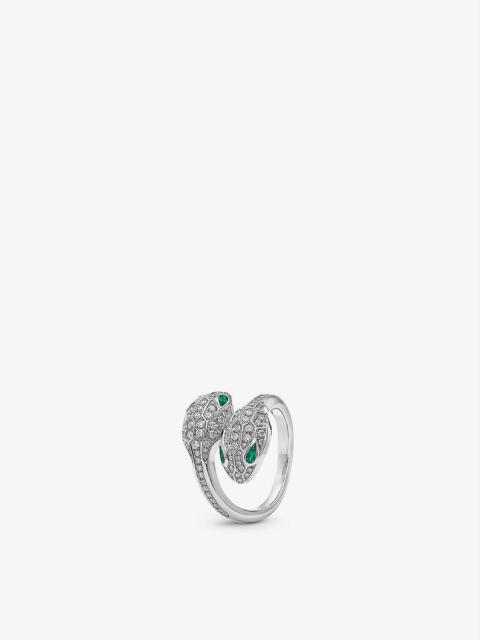 BVLGARI Serpenti Seduttori 18ct white-gold, 0.56ct brilliant-cut diamond and 0.2ct emerald ring