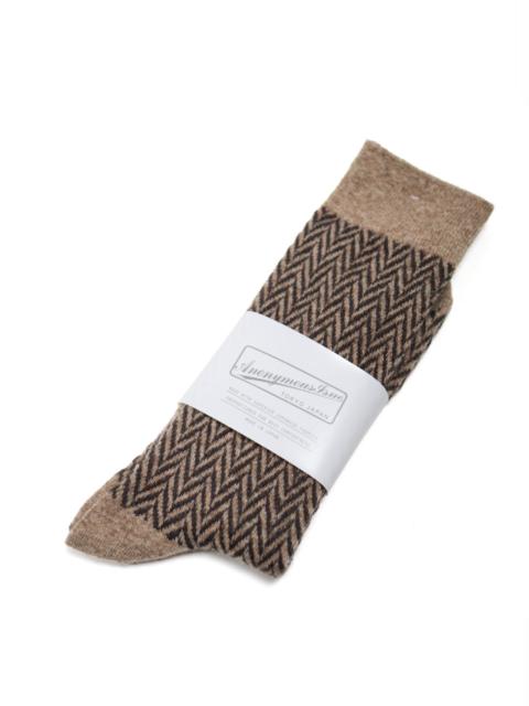 ANONYMOUSISM Wool Herringbone Crew Sock S. Beige