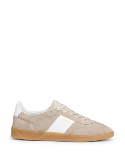 BOSS SUEDE-LEATHER LACE-UP TRAINERS WITH BRANDING