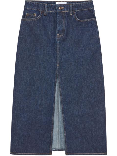 16ARLINGTON Ille front-slit denim midi skirt