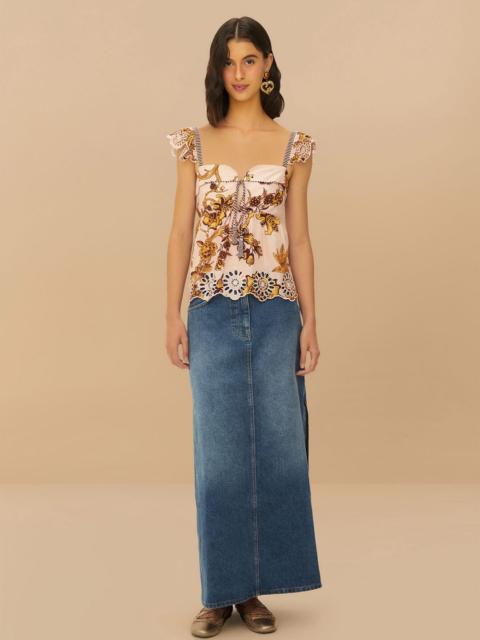 FARM RIO Denim Side Slit Maxi Skirt