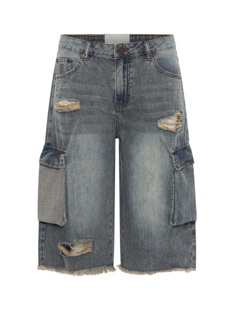 ONE TEASPOON Skater Girl Low Waist Super Long Leg Denim Jorts - Dirty Blue