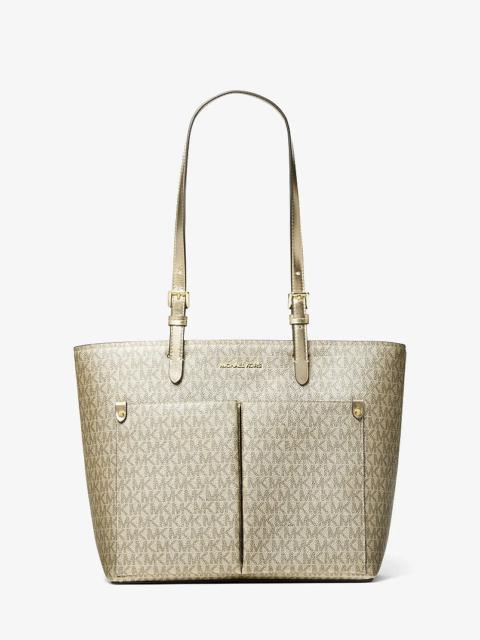 MICHAEL KORS Jet Set Medium Metallic Signature Logo Pocket Tote Bag