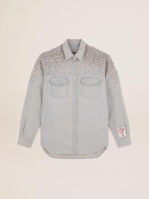 Golden Goose Women's bleached boyfriend shirt with cabochon crystals