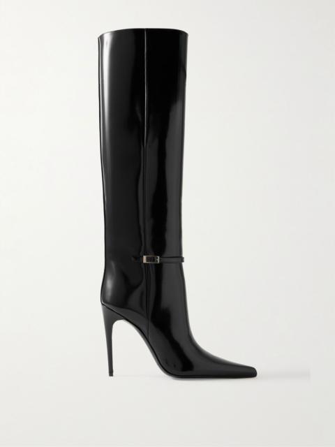 Vendome buckled glossed-leather knee boots Black