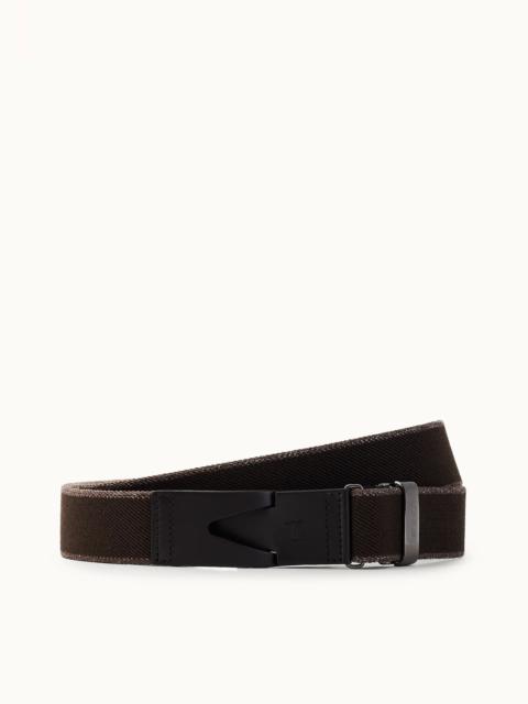 Tod's CANVAS AND LEATHER BELT - BROWN
