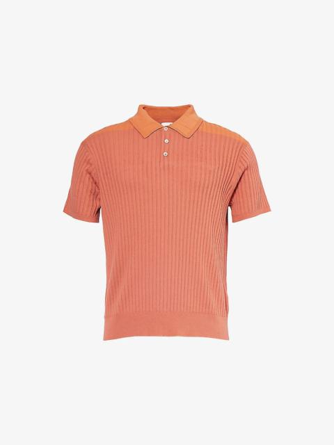 Ribbed Short-Sleeve Knitted Cotton Polo Shirt